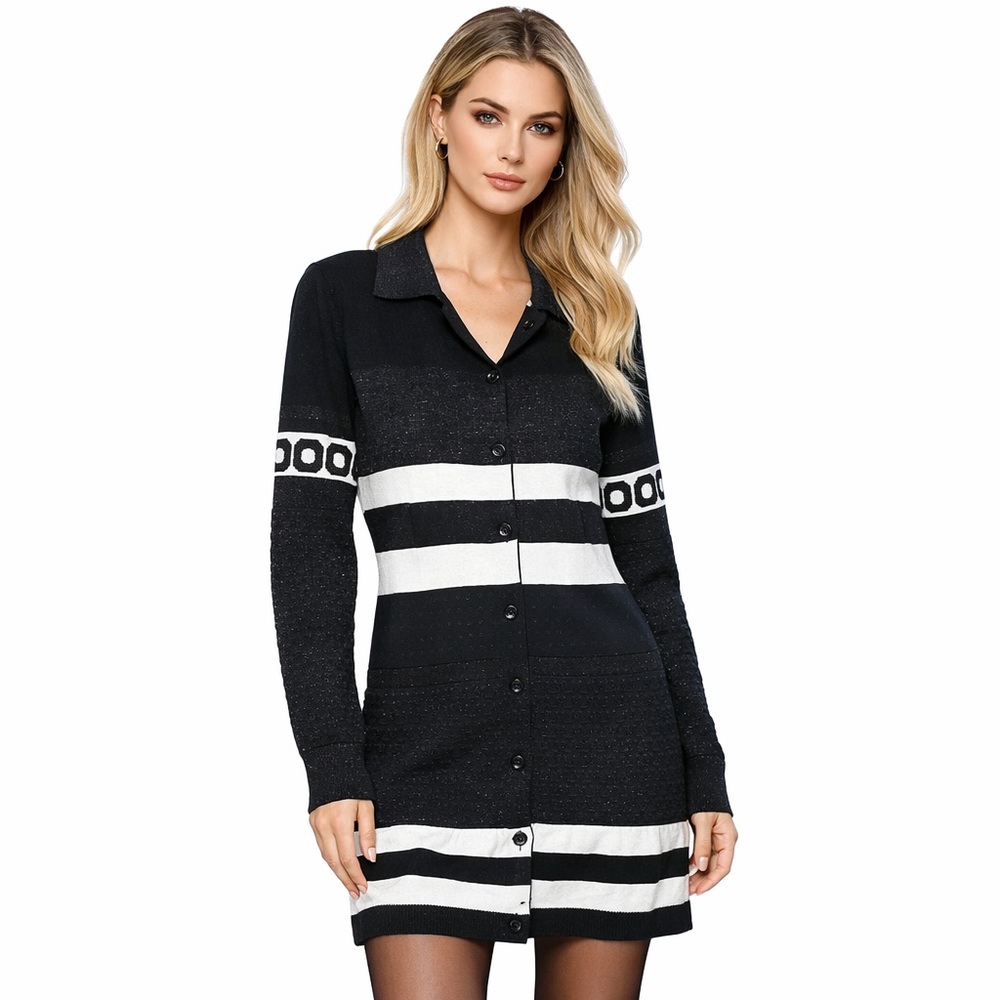 Boutique Moschino Black & White Knit Shirt Dress Size S